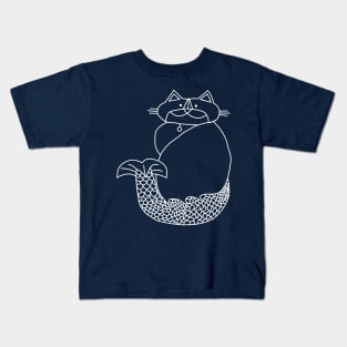 Kevin MerCat the Cat Mermaid White Line Drawing Kids T-Shirt